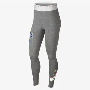 Nike Kids Heather Gray Leggings with Colorful Floral Accents